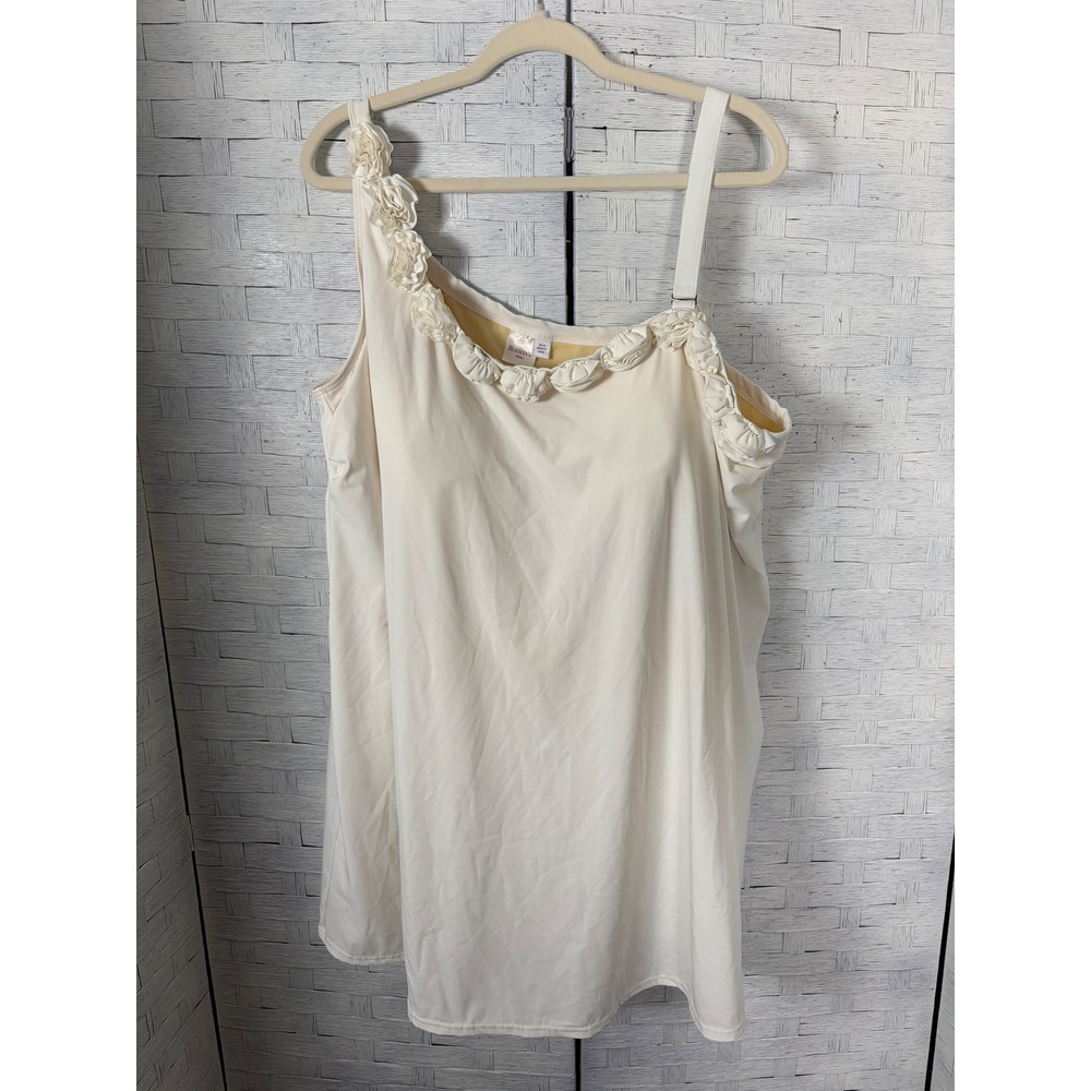 Roaman's Womens One piece Swim Dress Cream Rosettes Vacation‎ travel Plus Size